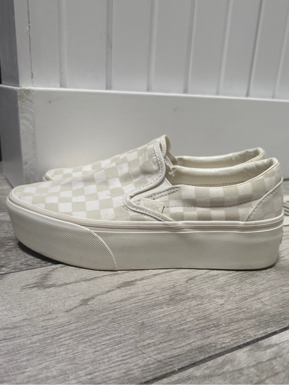 Vans Platform Slip-On Sneakers in Cream Checkered - Picture 4 of 4
